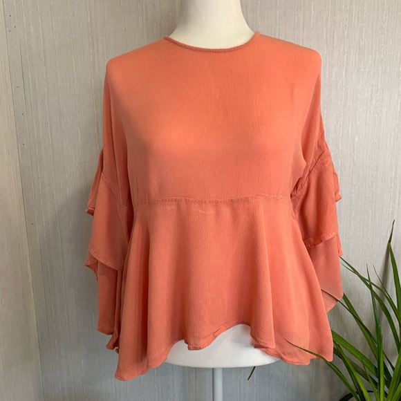 CHELSEA & THEODORE Peach boho asymmetrical top - Picture 3 of 14